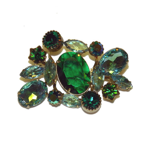 1950's green rhinestone brooch