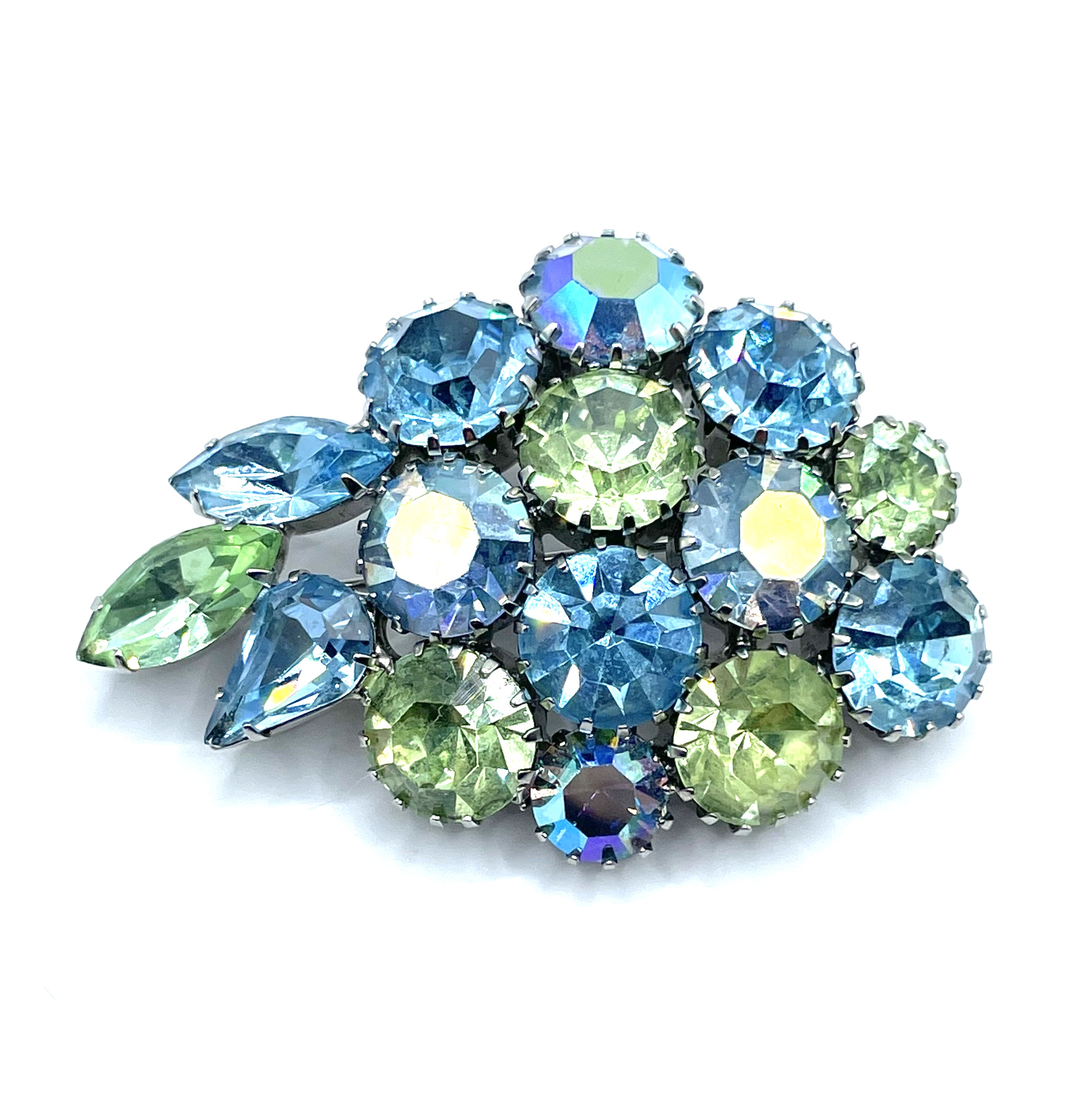 Blue rhinestone brooch