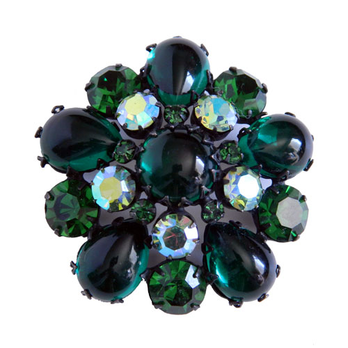 1950's green Schreiner rhinestone brooch