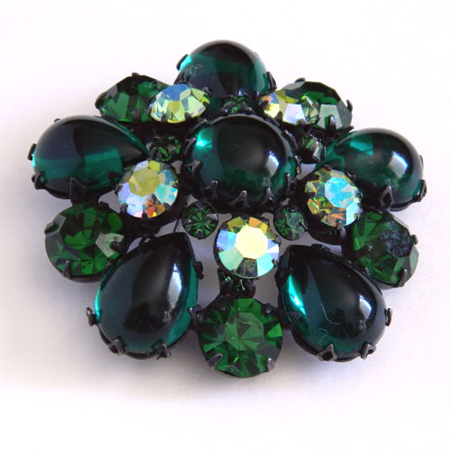 1950's green Schreiner rhinestone brooch
