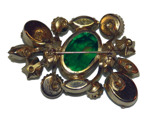 1950's green rhinestone brooch