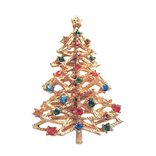 Rhinestone Christmas Tree Brooch
