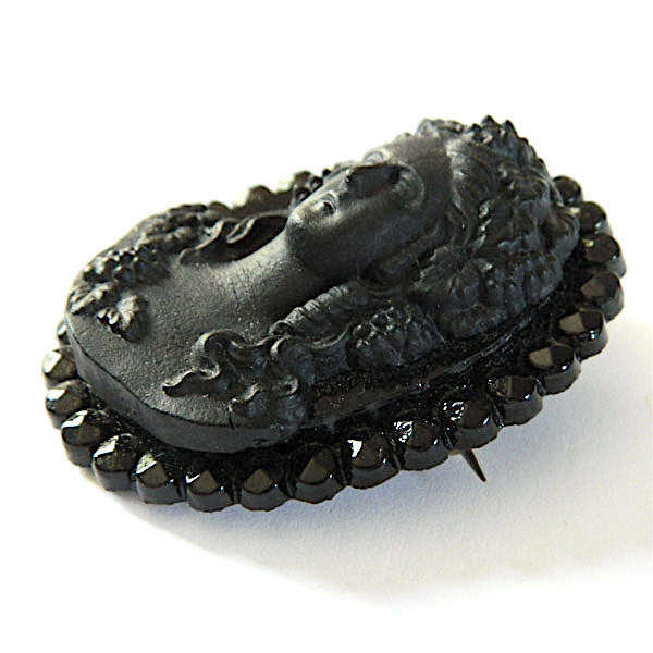 Antique jet cameo brooch