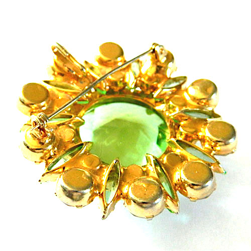 Green rhinestone brooch