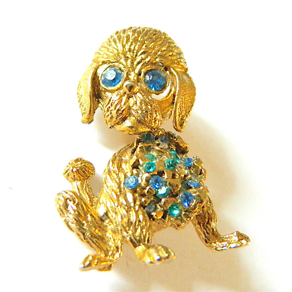 Hobe rhinestone dog trembler brooch