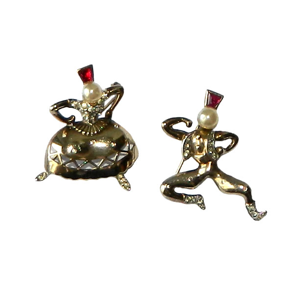 Trifari Sasha and Tasha Russian dancers brooch set