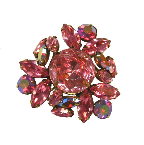 1950's Regency pink rhinestone brooch