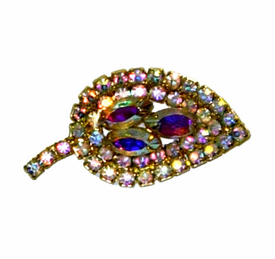 1950's aurora borealis rhinestone brooch