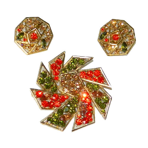 Rhinestone brooch and earrings