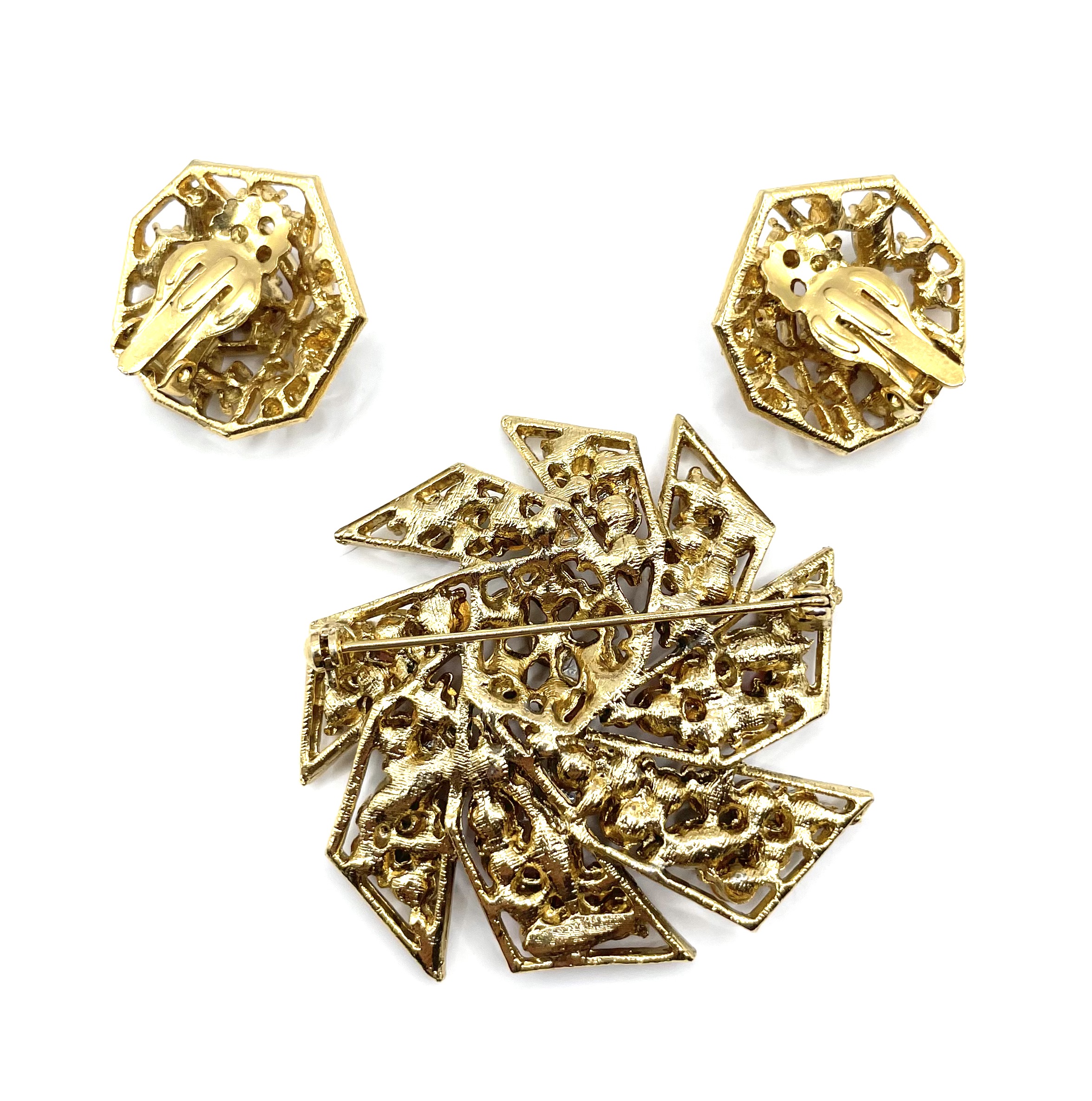 Rhinestone brooch and earring set
