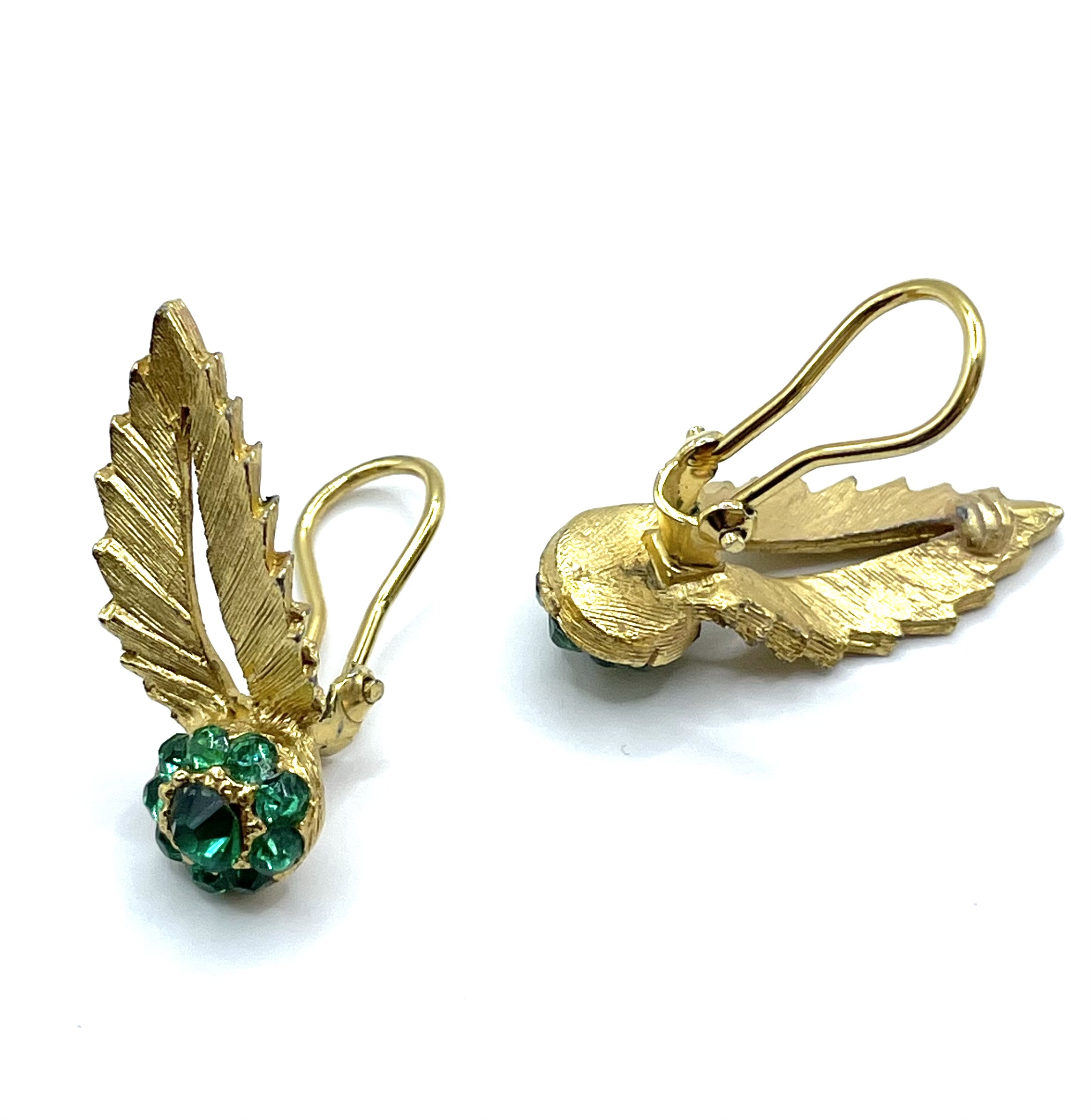 green rhinestone clip earrings