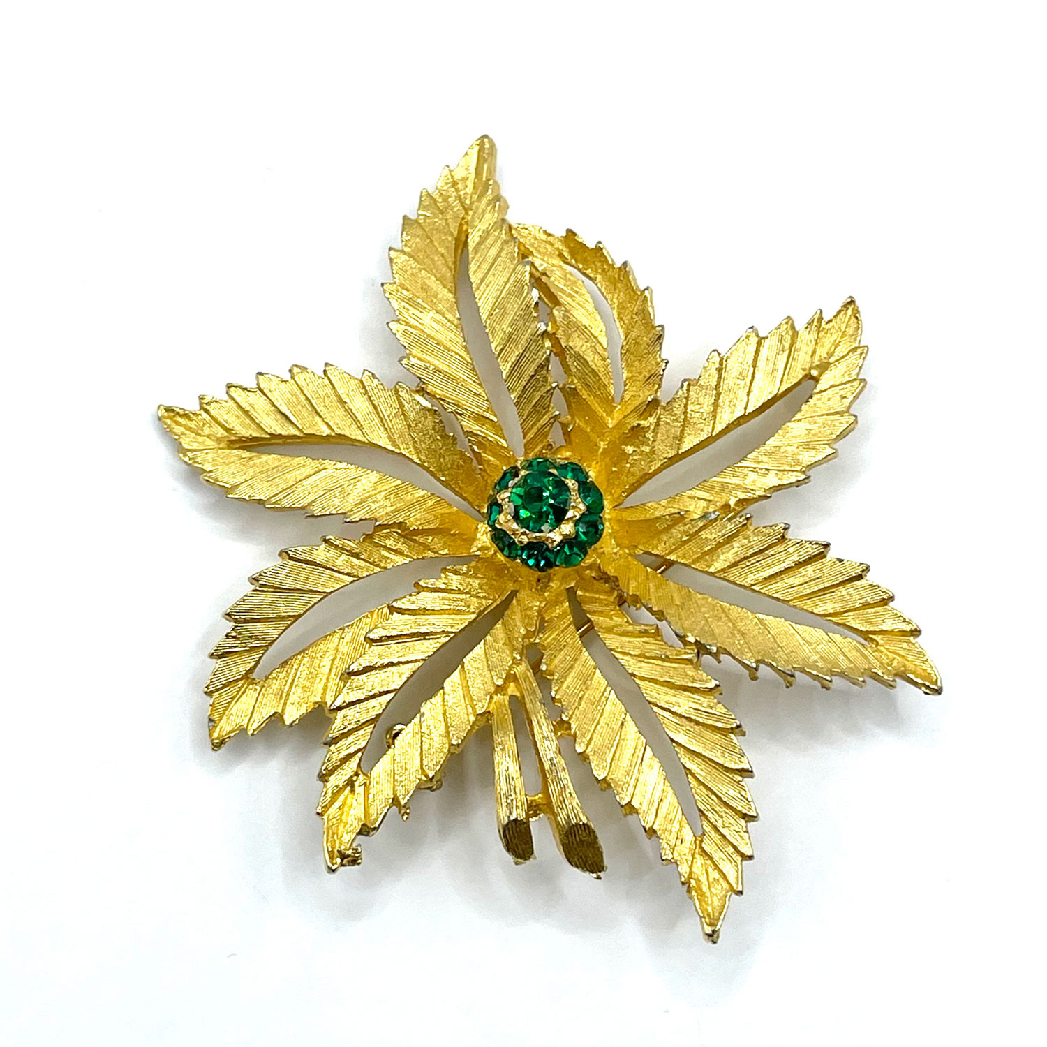 green rhinestone brooch and earring set