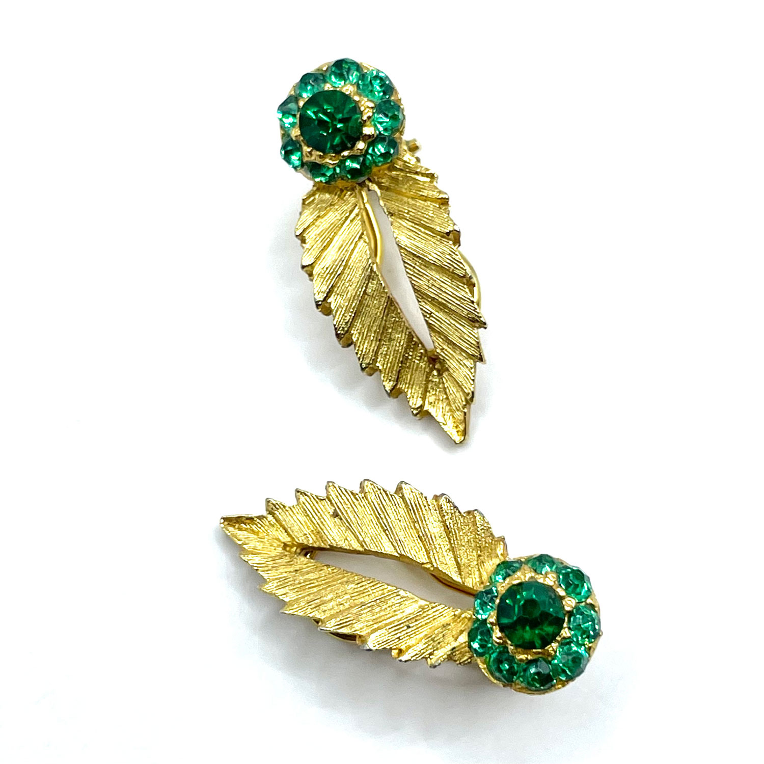 green rhinestone clip earrings