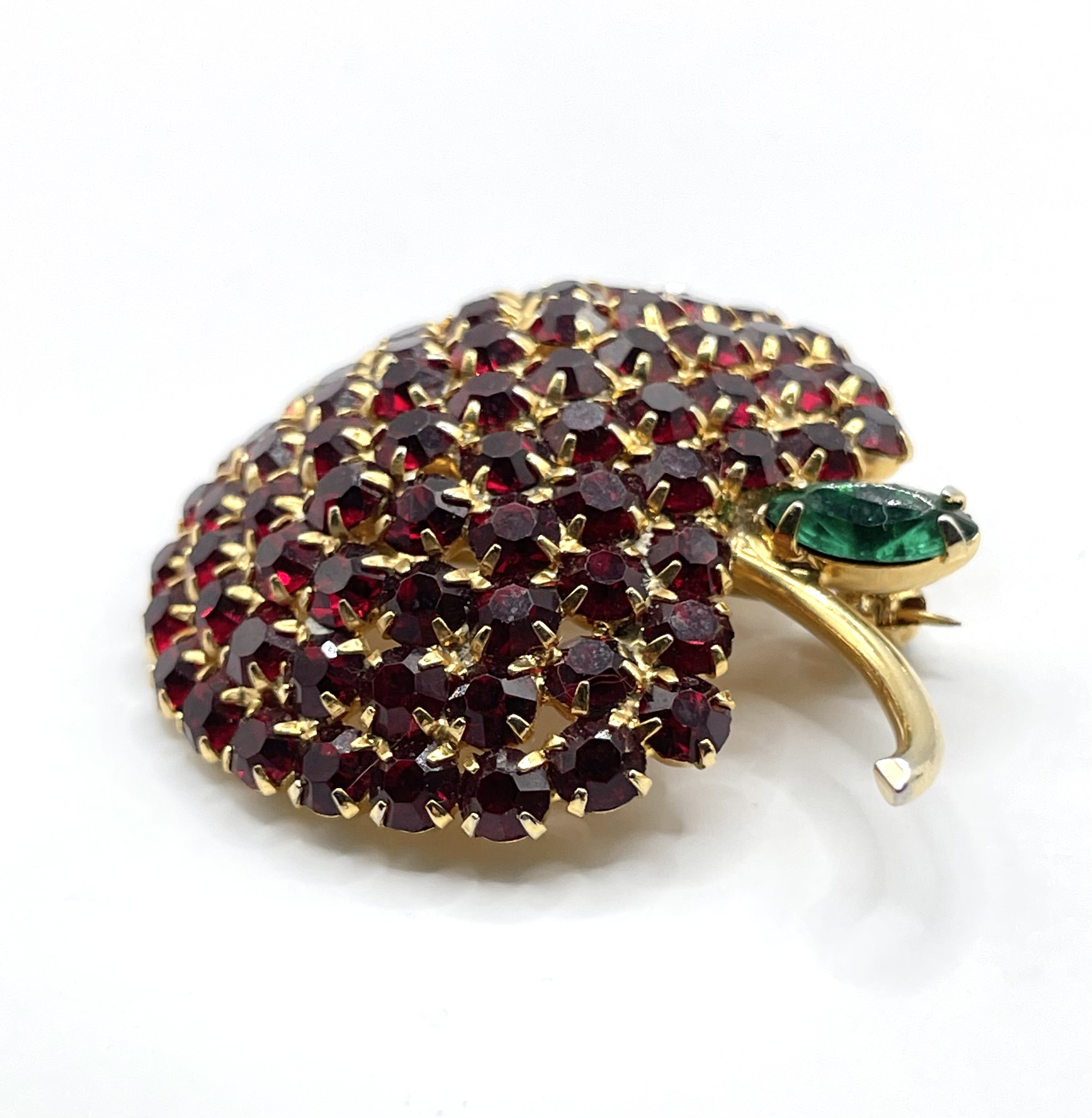Rhinestone apple brooch and earring set