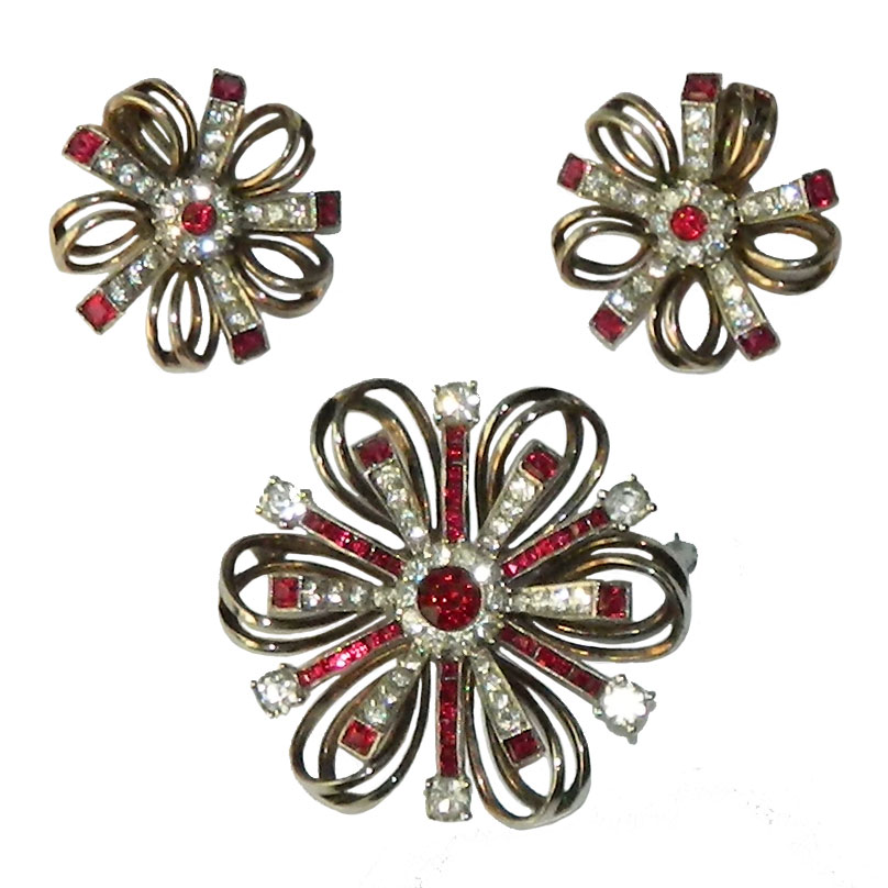 Rhinestone brooch and earring set