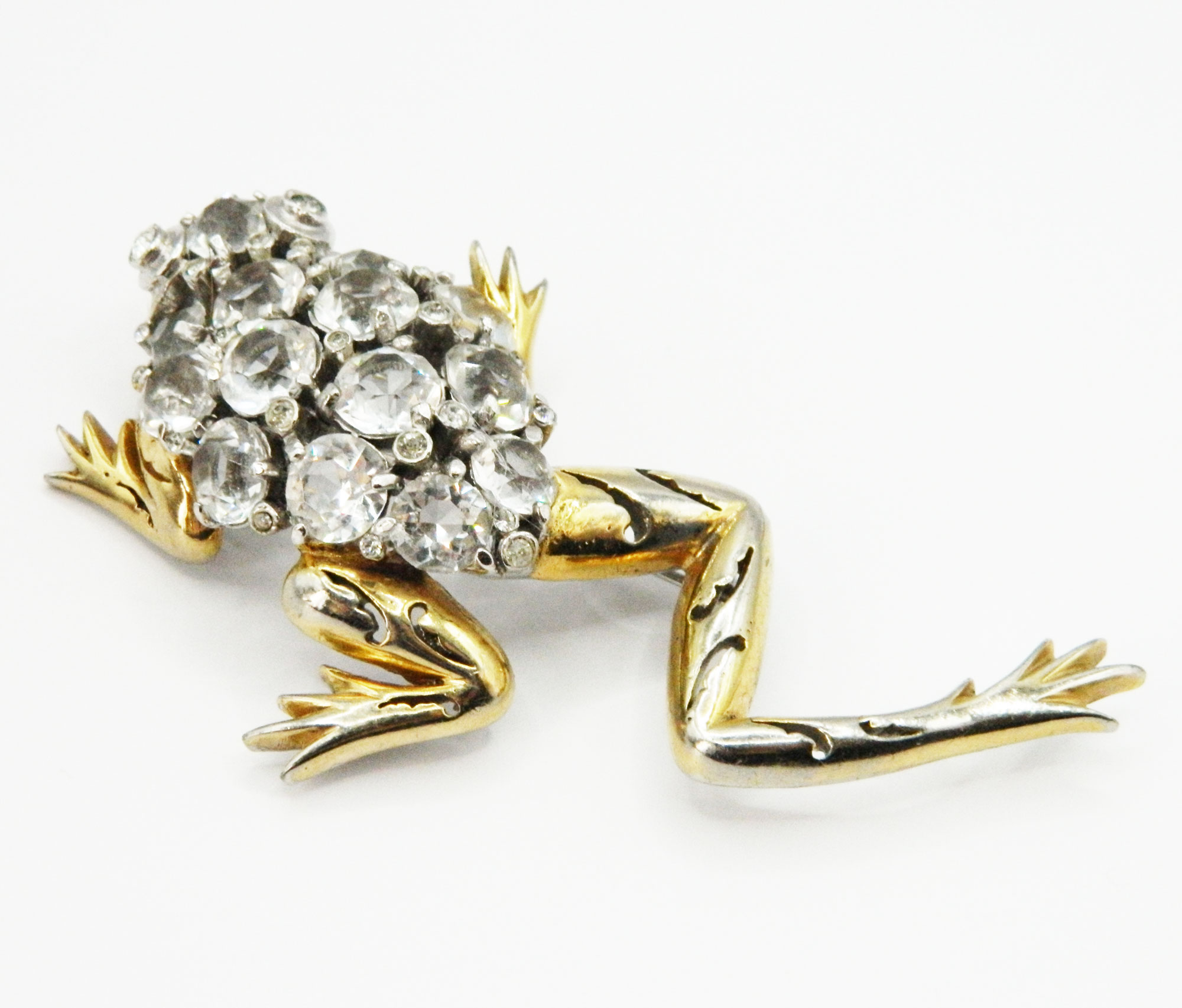1940s Reja rhinestone frog brooch and earring set
