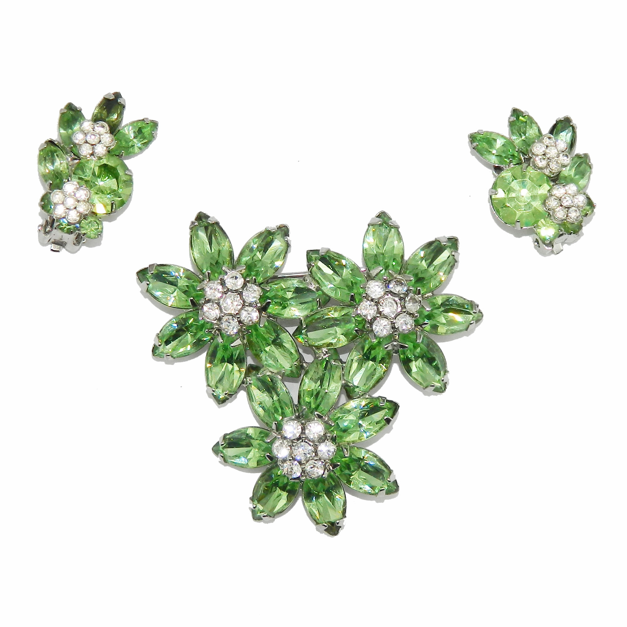 Rhinestone brooch and earring set