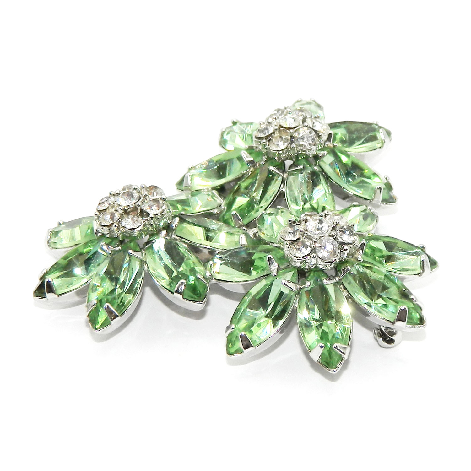 Vintage flower brooch and earringsvintage green rhinestone brooch and earring set