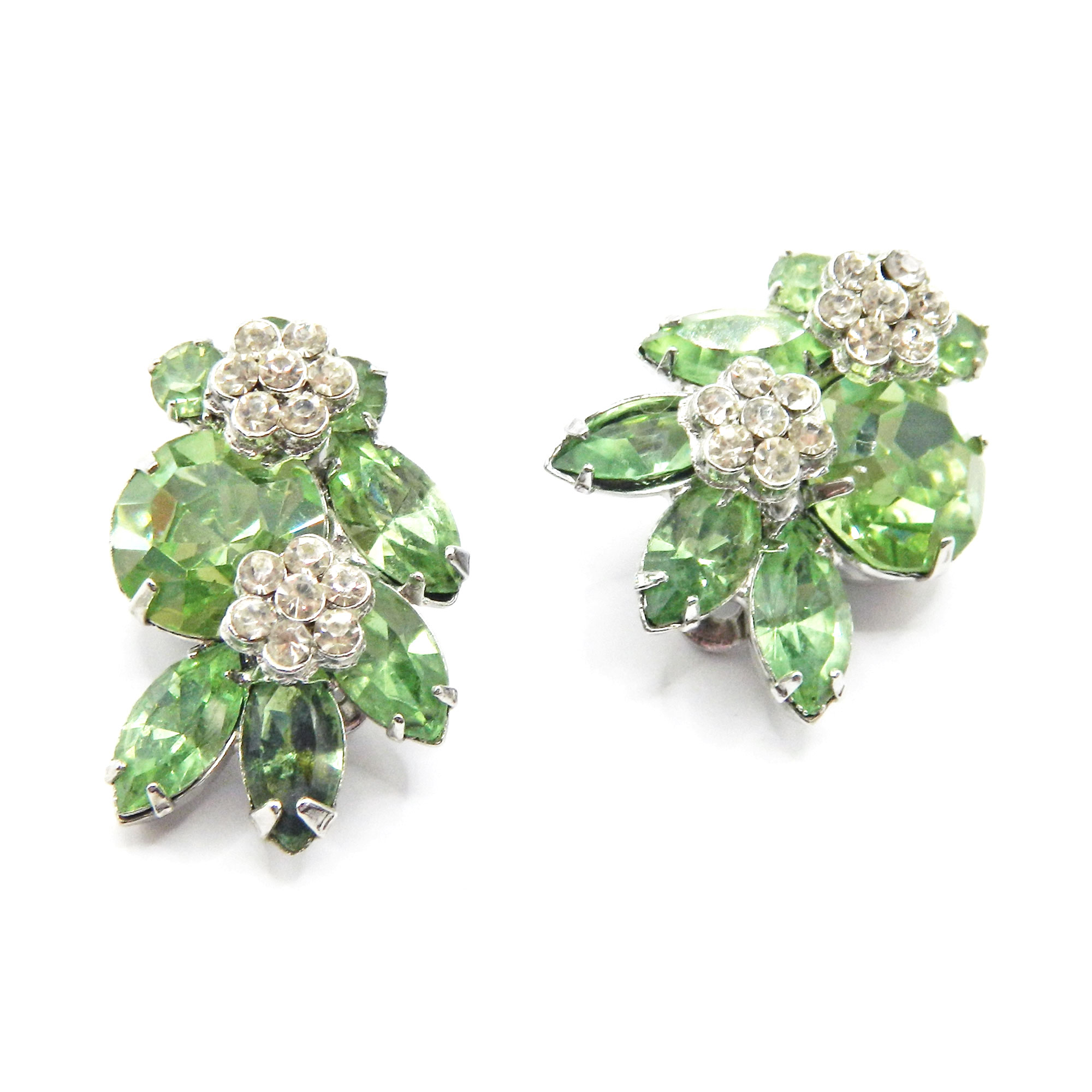 Vintage green rhinestone brooch and earring set