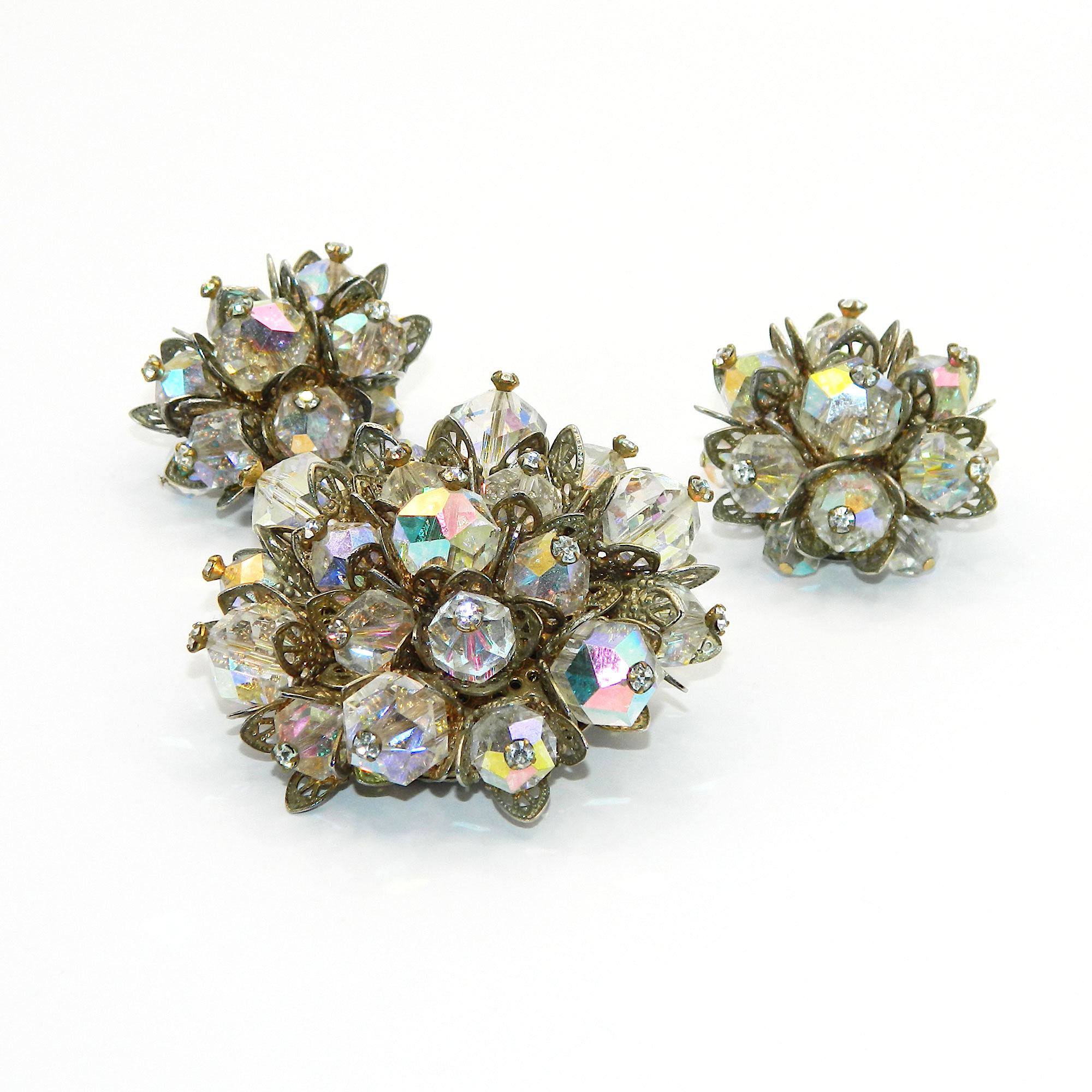 1950s Laguna crystal brooch and earring set