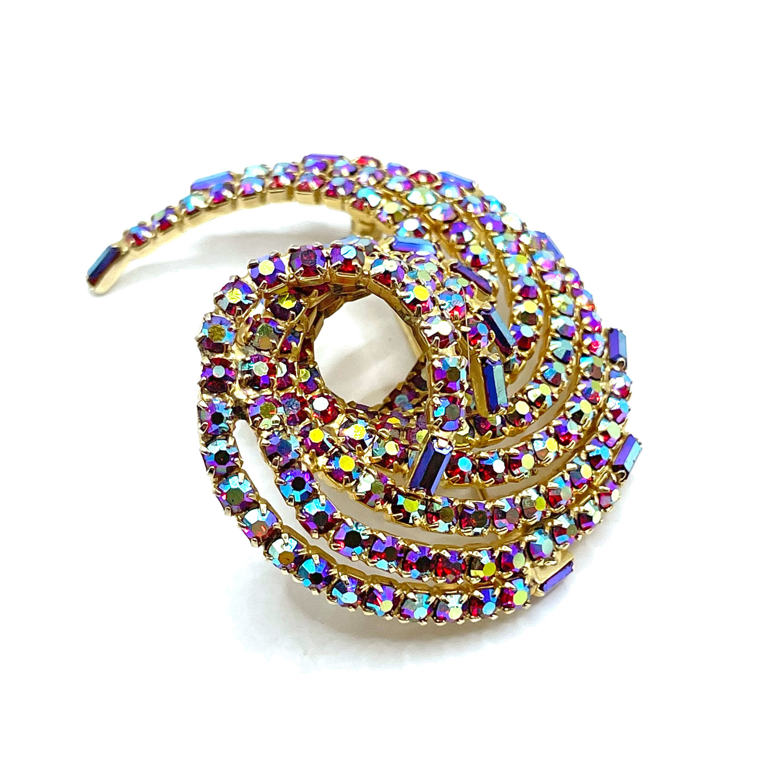 1960s red rhinestone brooch and earring set