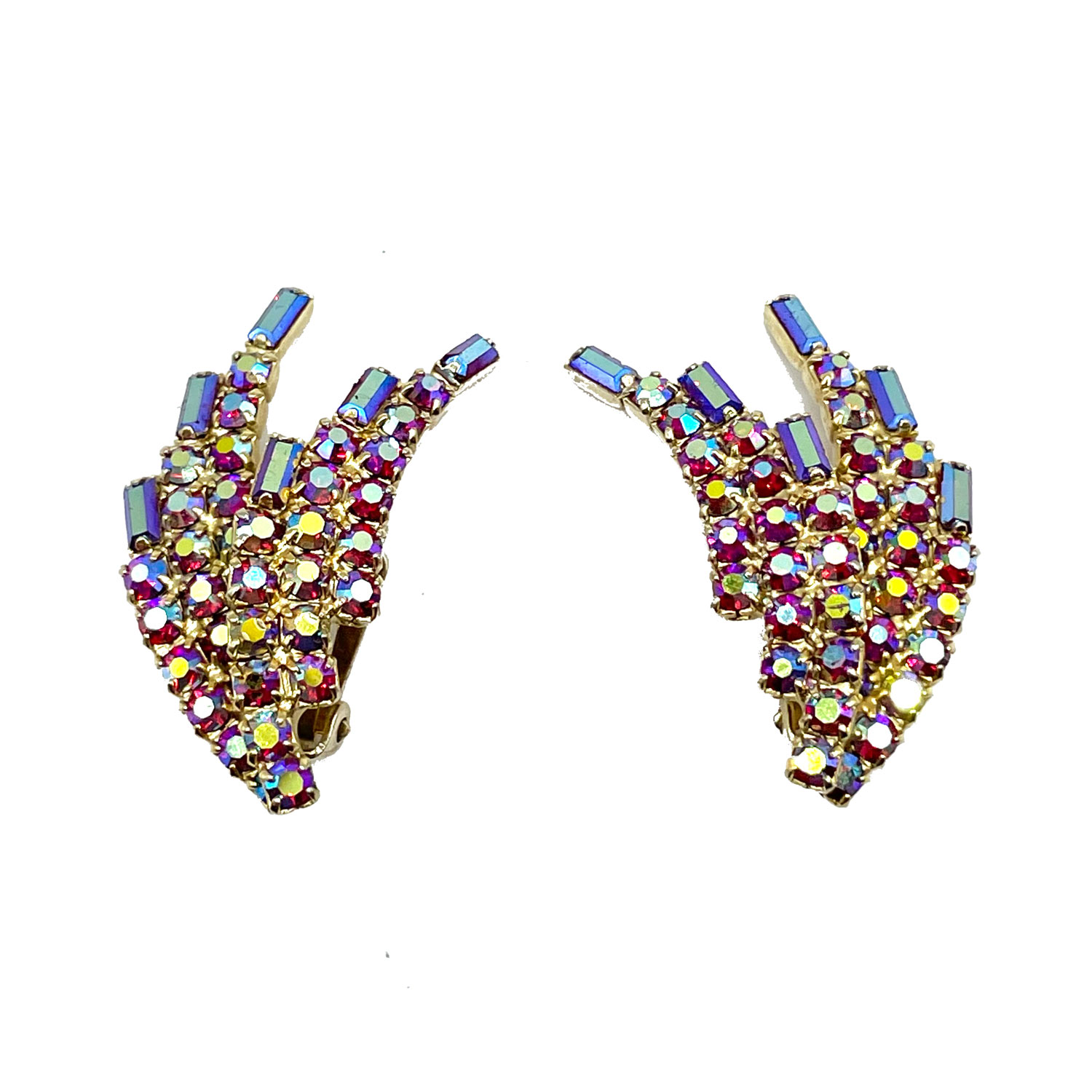 1960s red rhinestone brooch and earring set