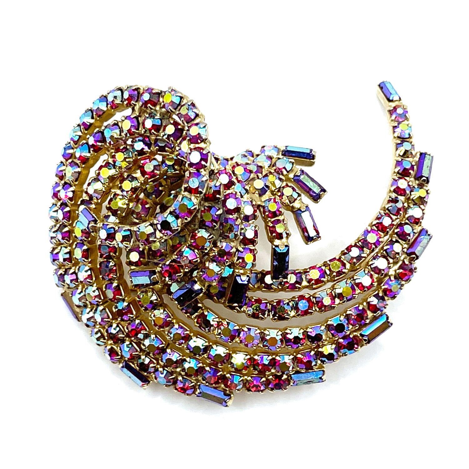1960s red rhinestone brooch and earring set
