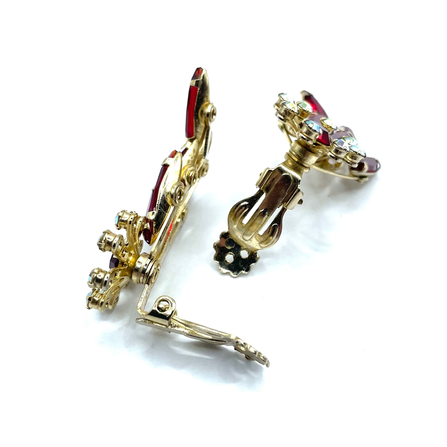 1960s scarlet red flower brooch and earring set