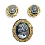 Cameo brooch and earring set