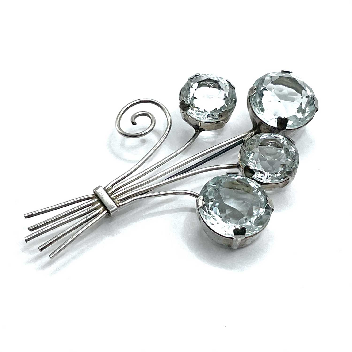 1940s sterling flower brooch and earring set