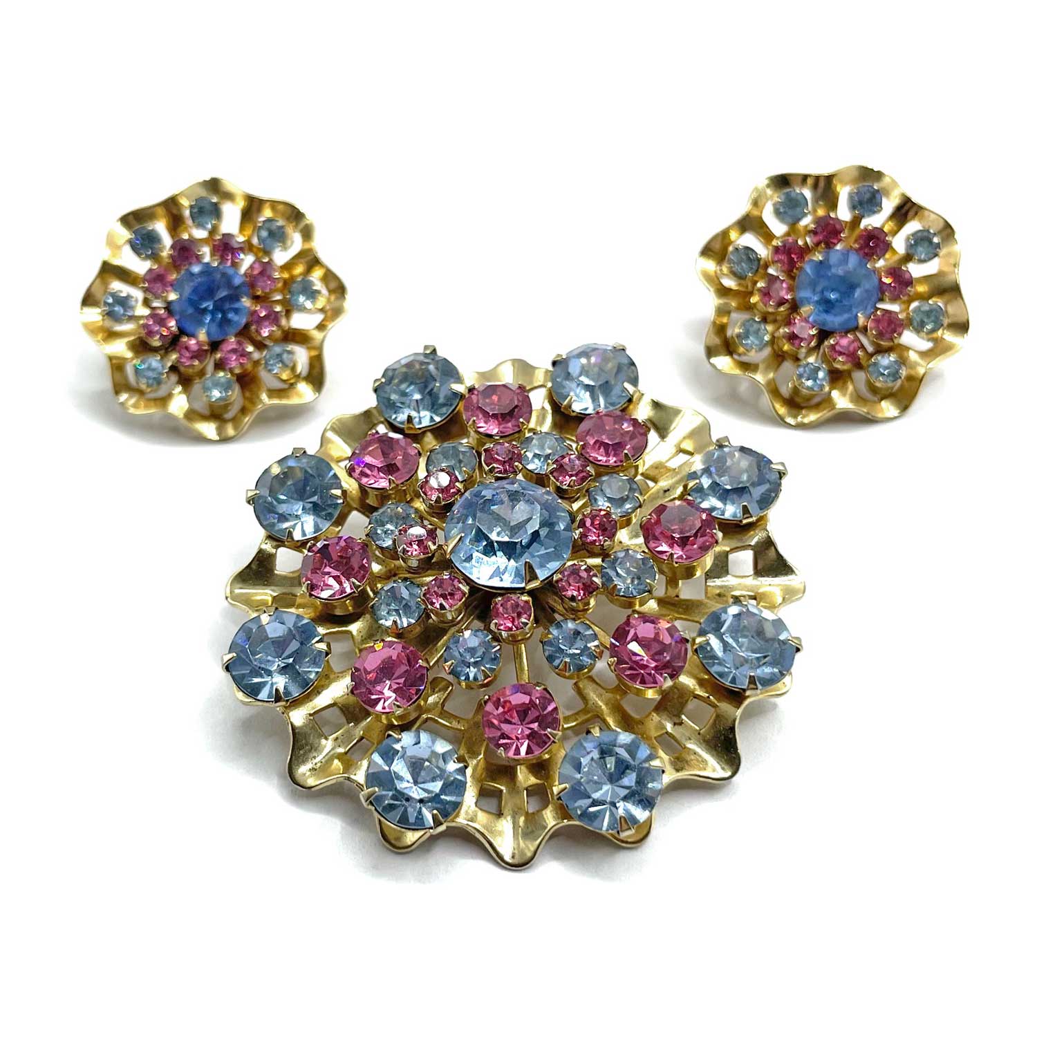 Rhinestone snowflake brooch and earring set