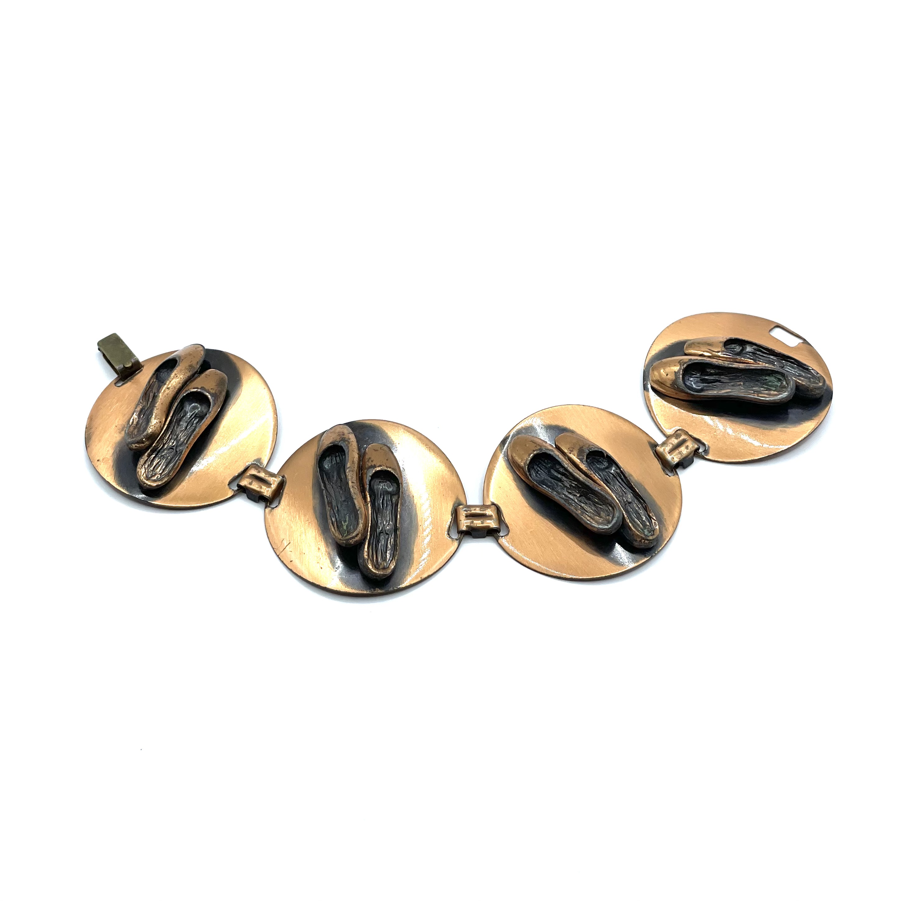 1950s copper ballet shoes bracelet