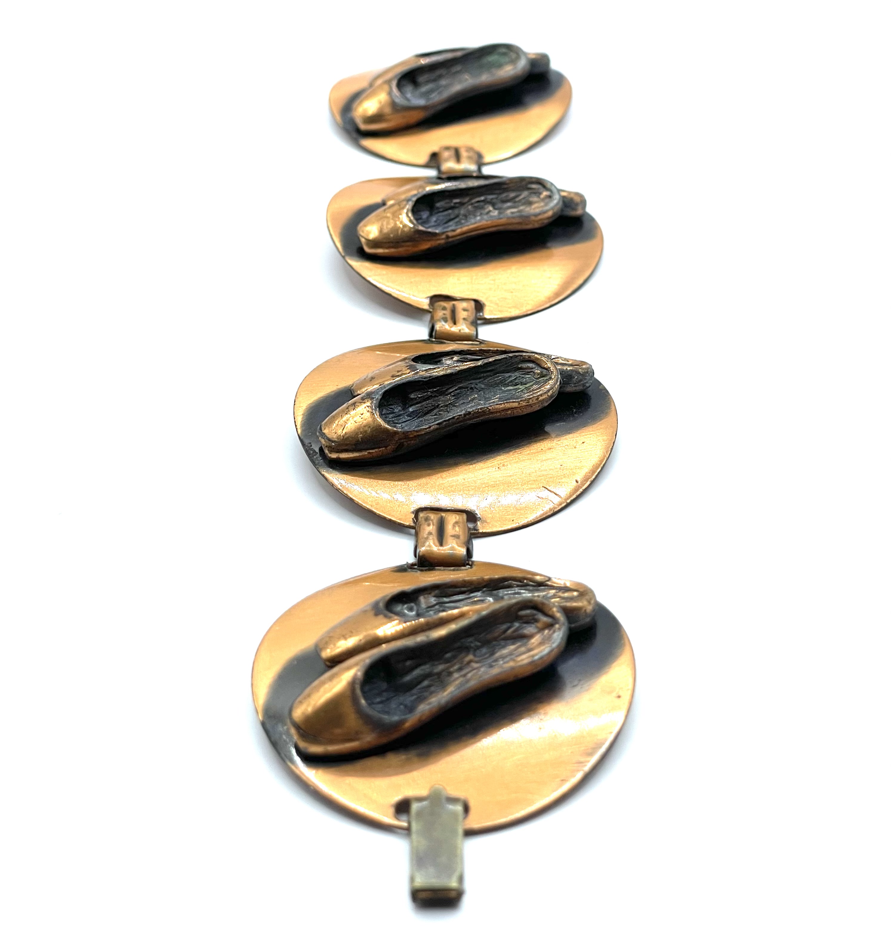 1950s copper ballet shoes bracelet