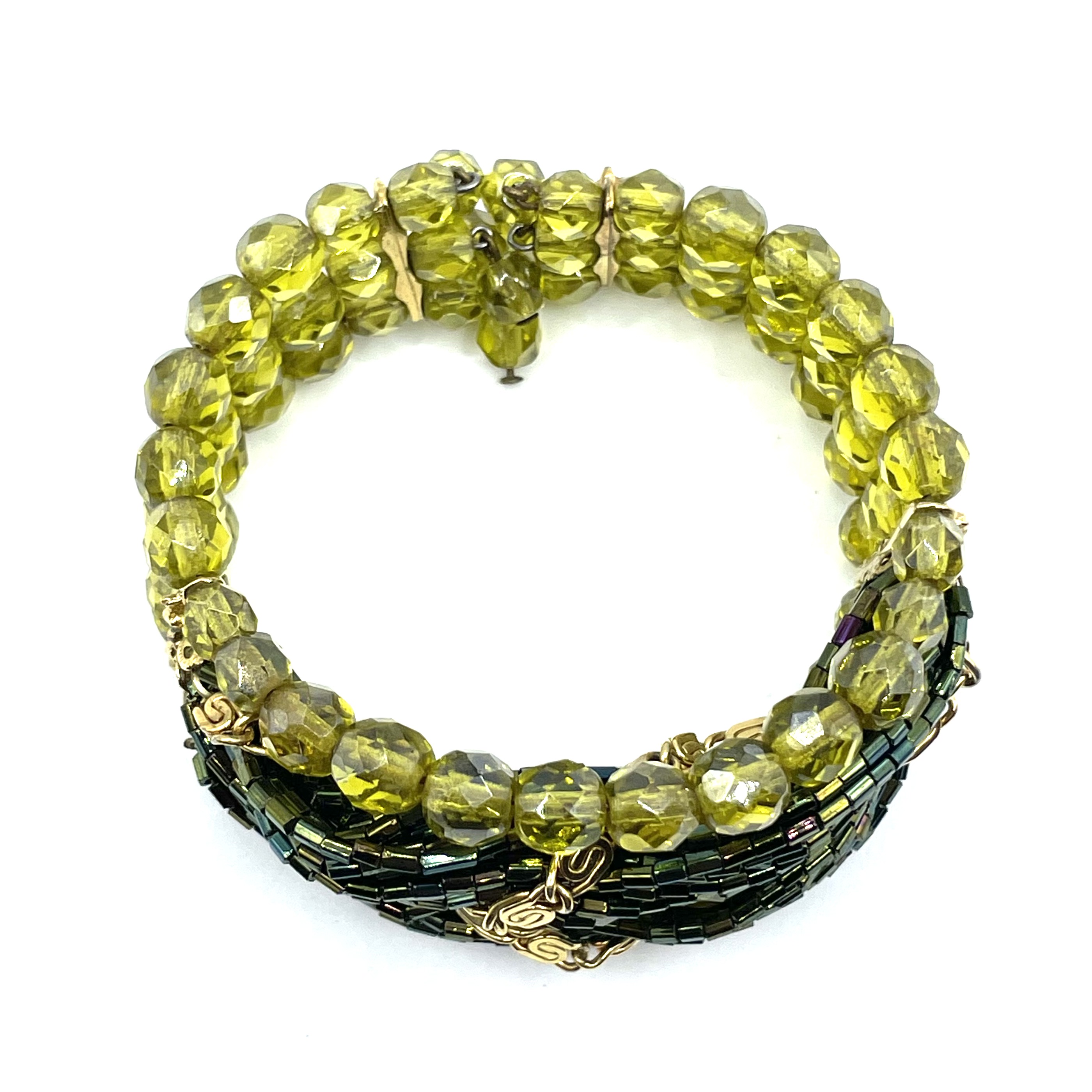 1950s green beaded cuff bracelet