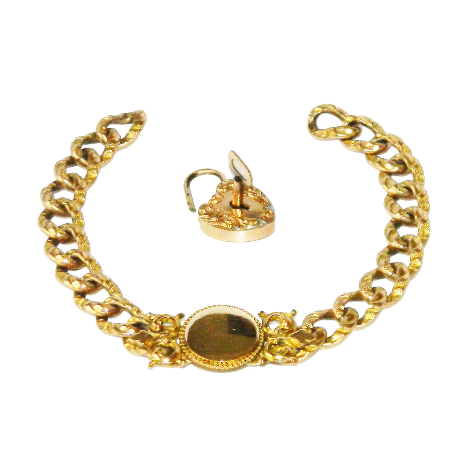 Antique gold filled heart lock and key bracelet