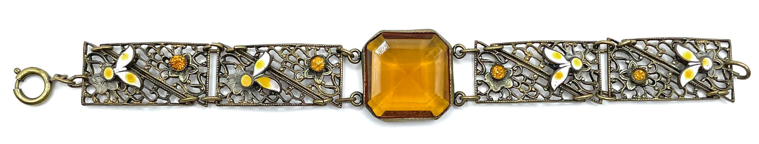 1920s enameled amber rhinestone bracelet