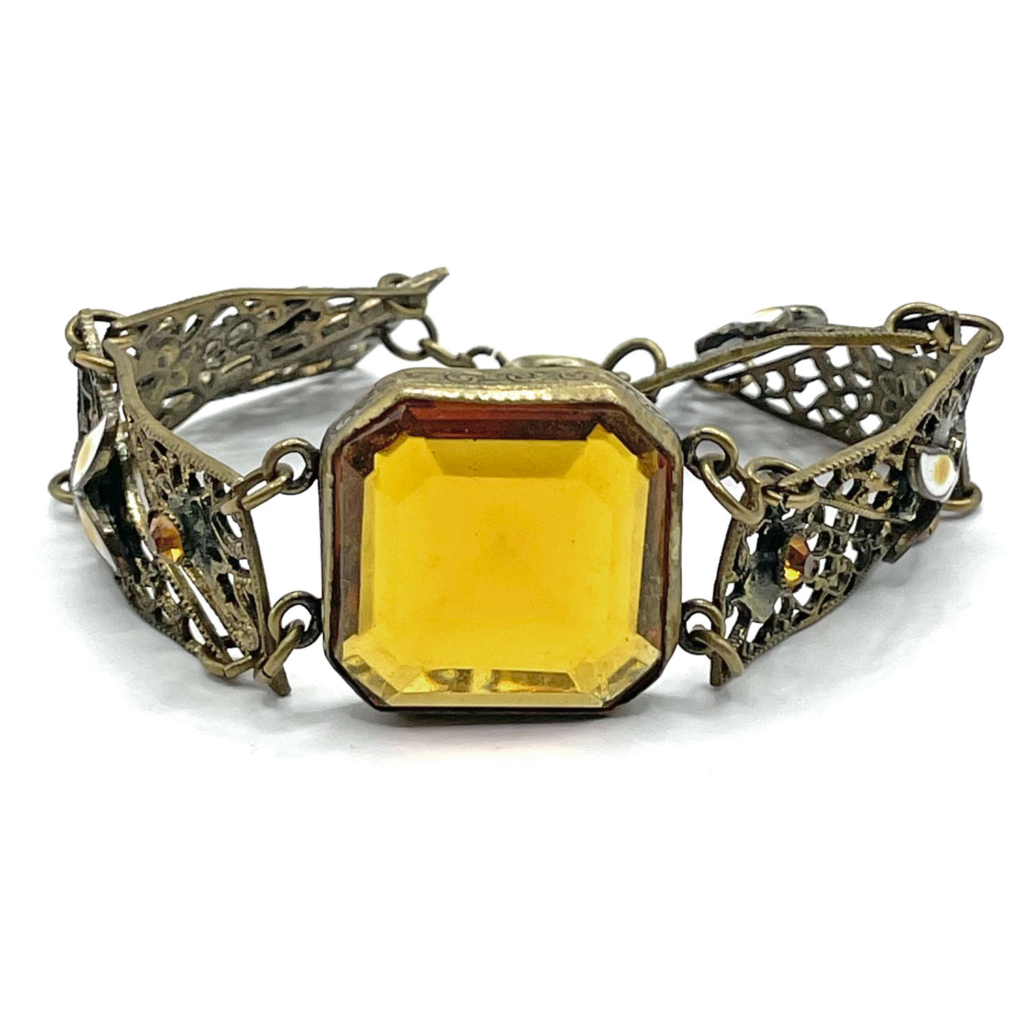 1920s enameled amber rhinestone bracelet
