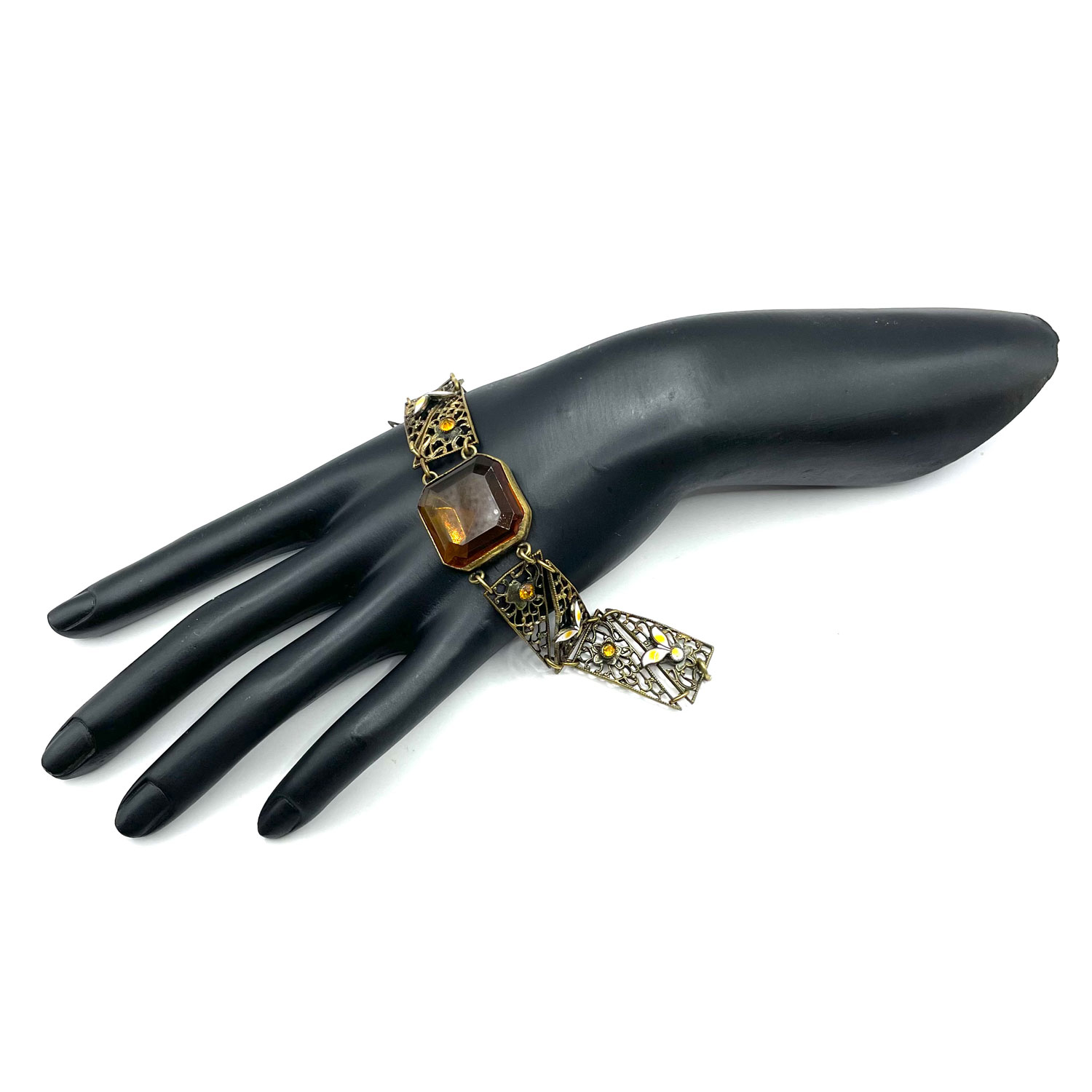 1920s enameled amber rhinestone bracelet