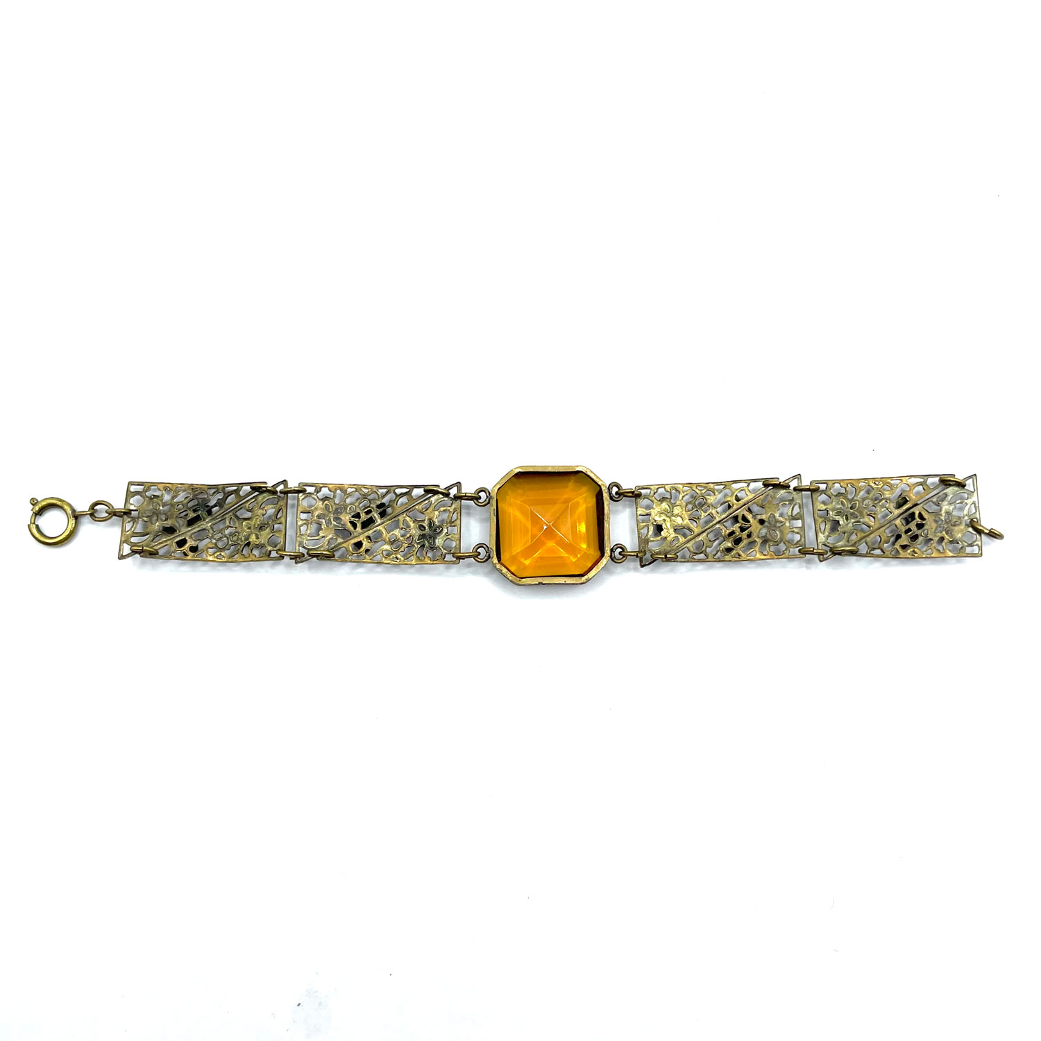 1920s enameled amber rhinestone bracelet