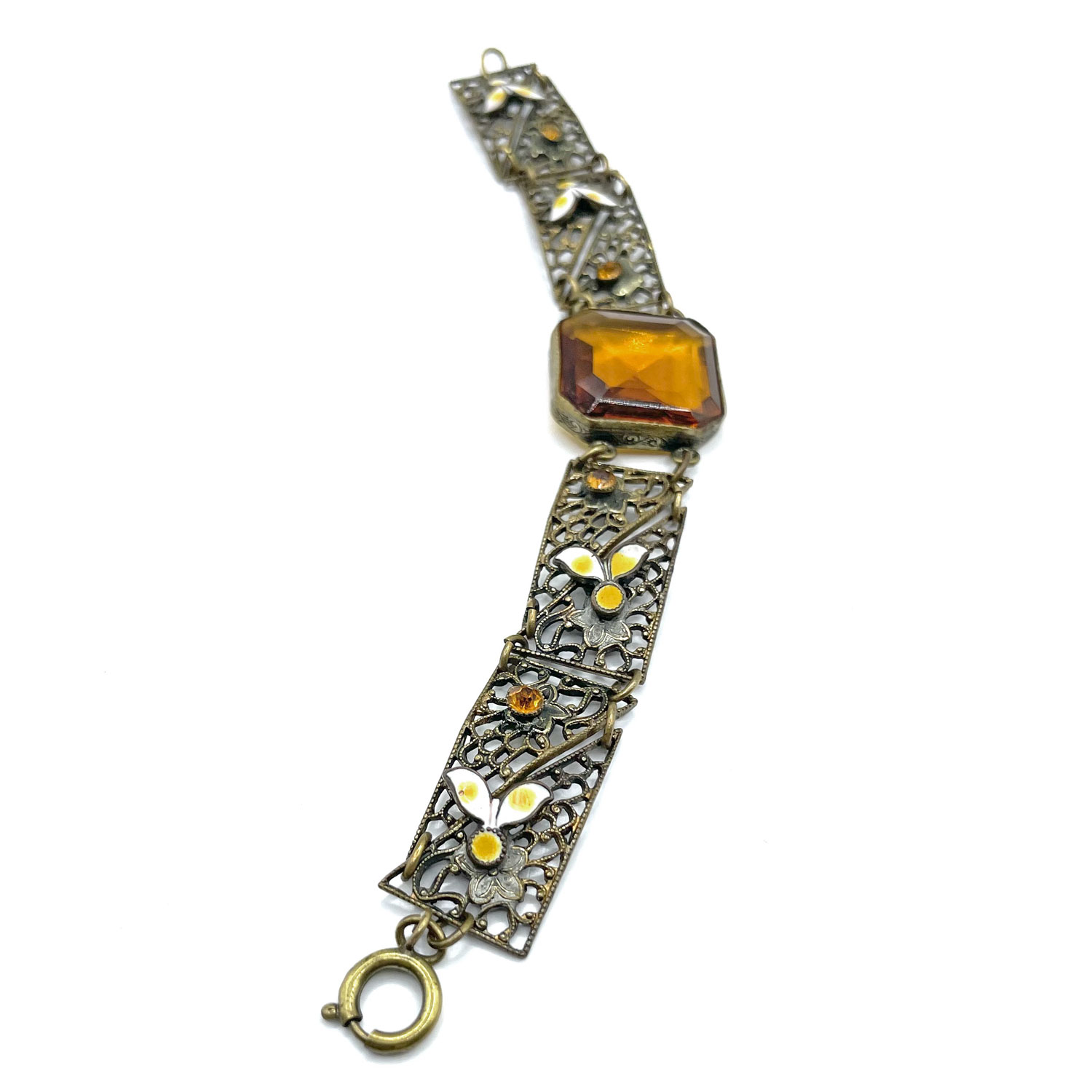 1920s enameled amber rhinestone bracelet