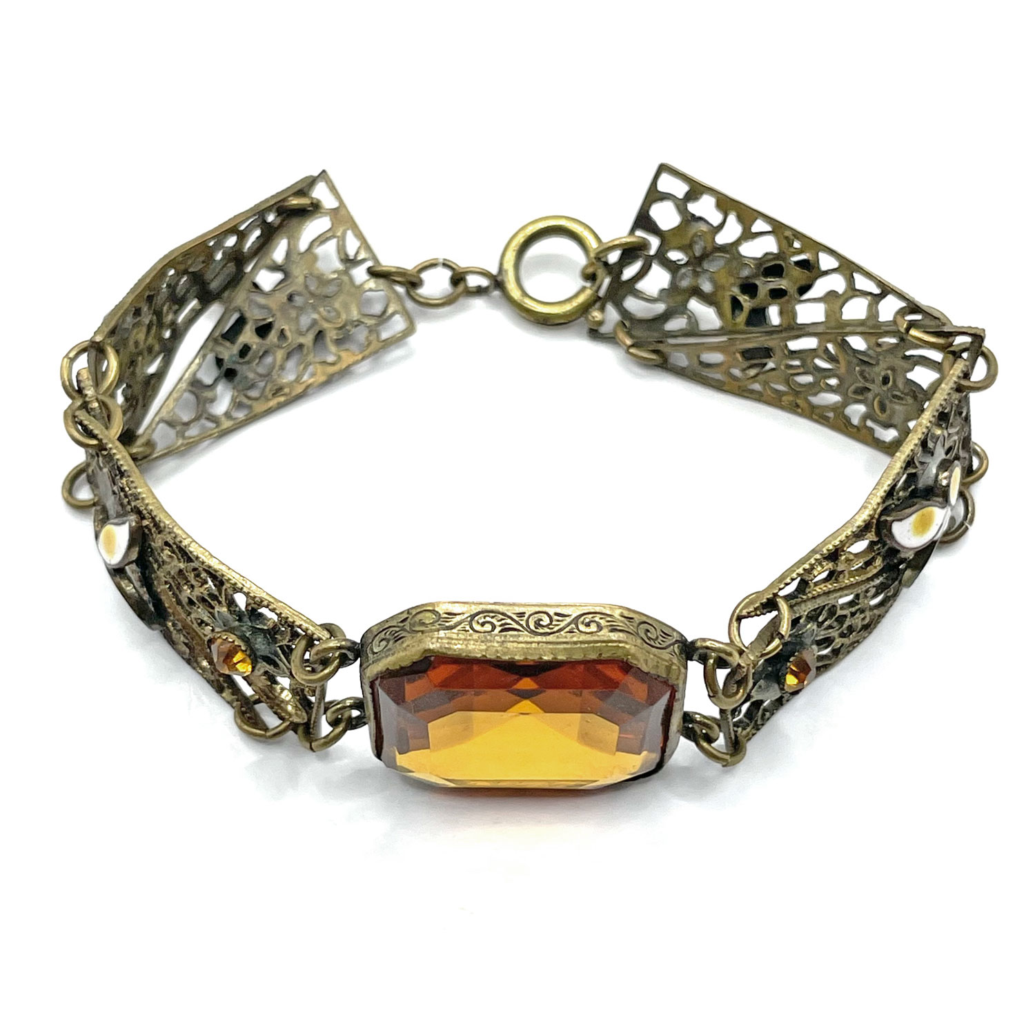 1920s enameled amber rhinestone bracelet
