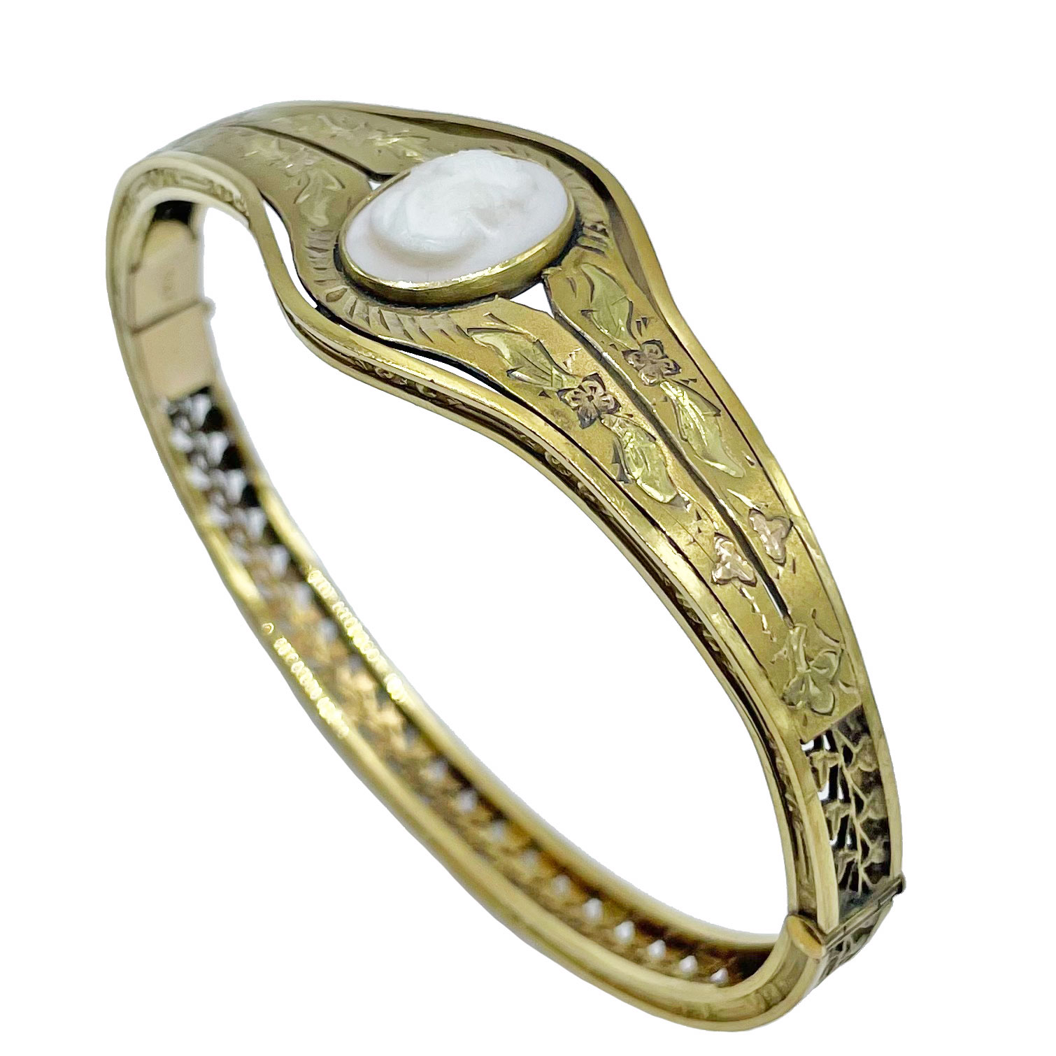Antique gold filled cameo bangle bracelet