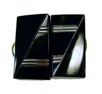 1930's art deco black glass belt buckle