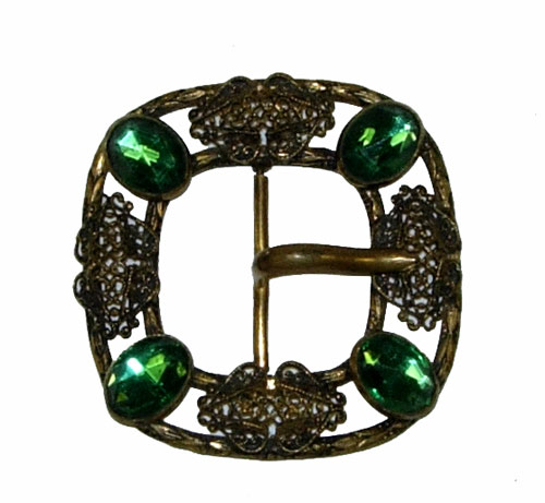 1930's Czechoslovakian glass and brass belt buckle