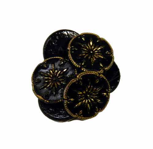 Set of 6 matching black and gold glass buttons