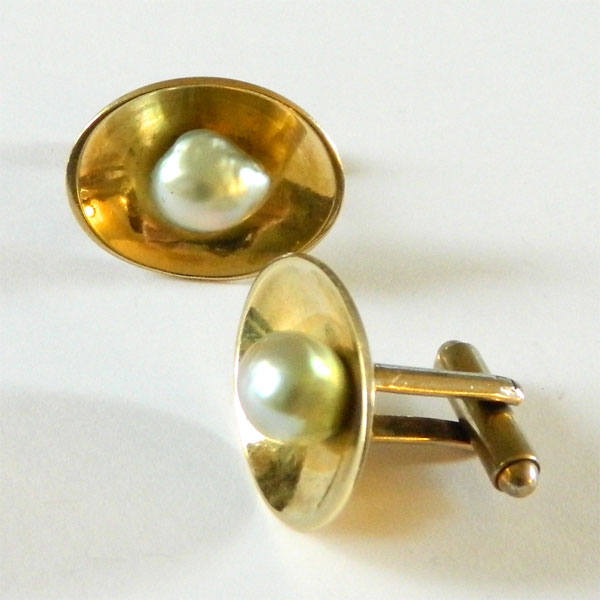 Sterling pearl cufflink and tie tack set