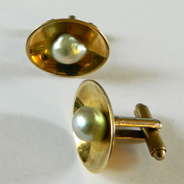 Sterling pearl cufflink and tie tack set
