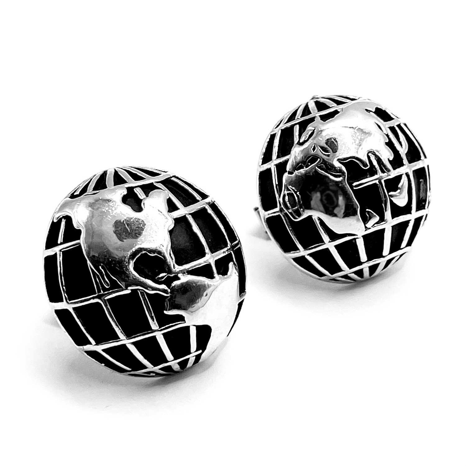 Silver globe cufflinks