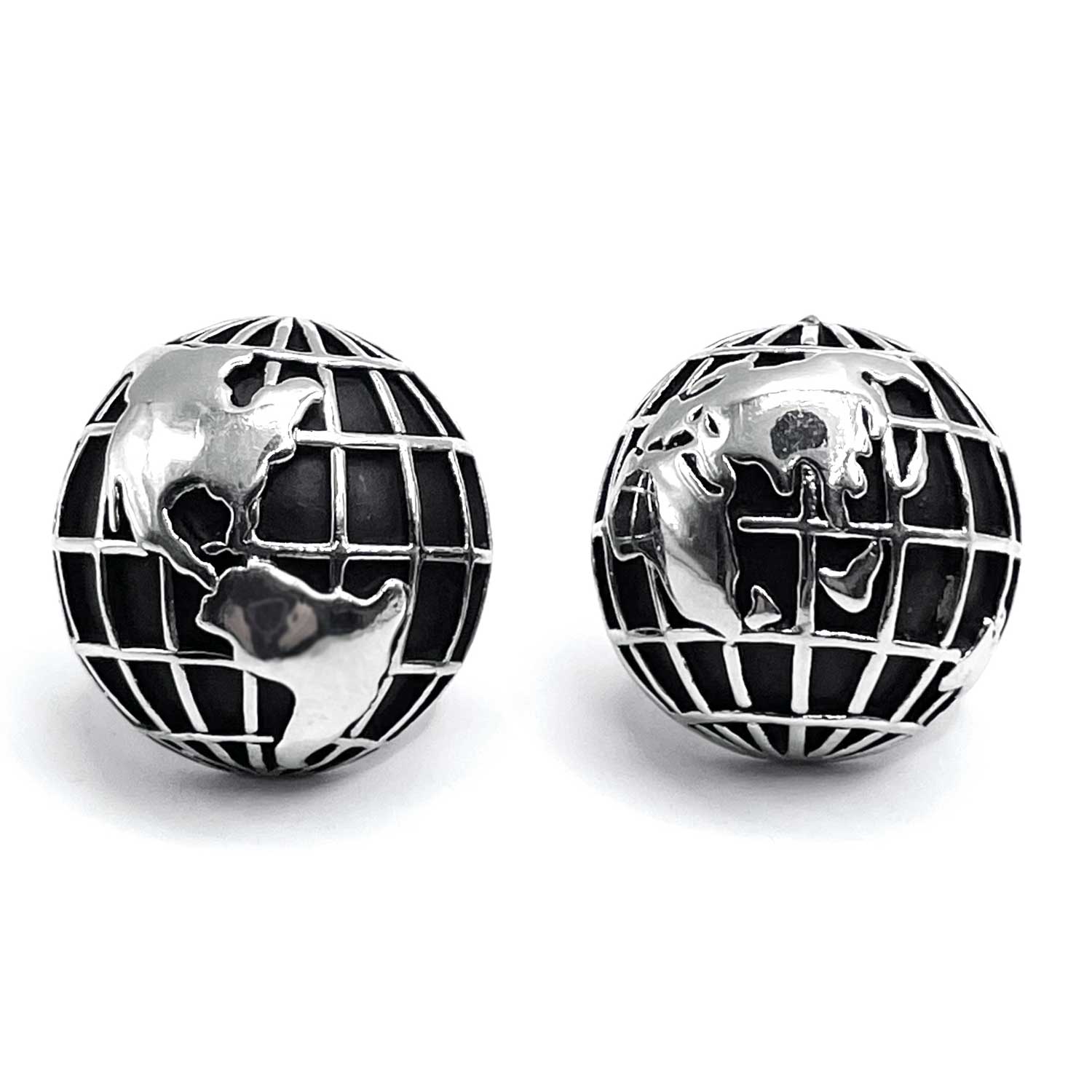 Silver globe cufflinks