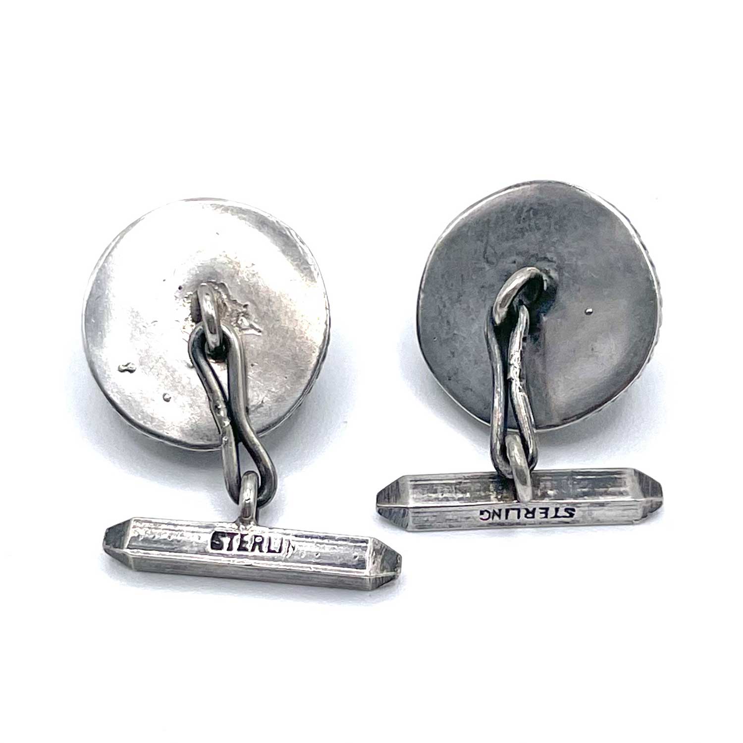 Mexican silver carved stone cufflinks